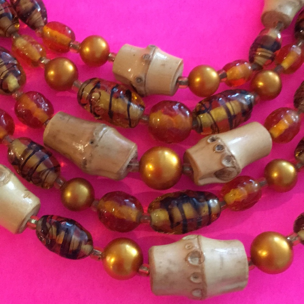 Vintage Japan glass beaded 5 strand necklace - Picture 2 of 2